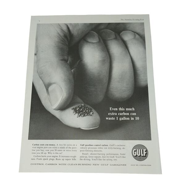 Gulf Oil Corp - Carbon bits on Fingertip - Fuel Quality - Vtg 1961 PRINT AD - Picture 10 of 10